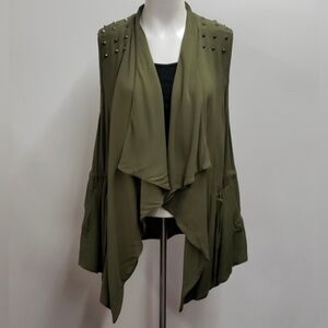 Torrid Studded Sleeveless Drape Vest Women's Size 1X Army Green Tie At Waist